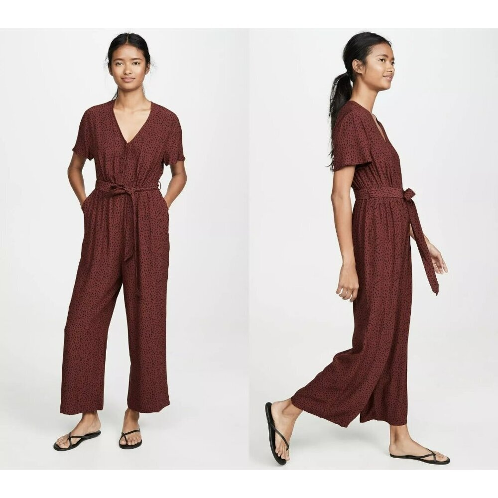Rails Women's Small Jumpsuit V-Neck Short Sleeve Jet Rust Spotted Wide Leg Belt